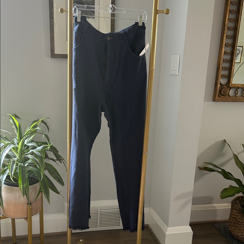 Pilcro Navy High-Waist Straight Pants